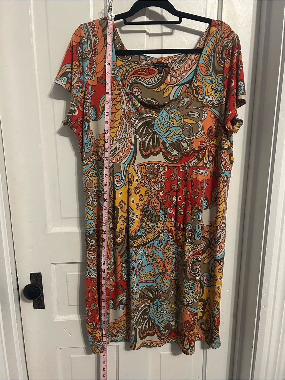 Madison Multicolor Paisley Scoop-Neck Top in Yellow, Orange, Blue - Picture 6 of 7